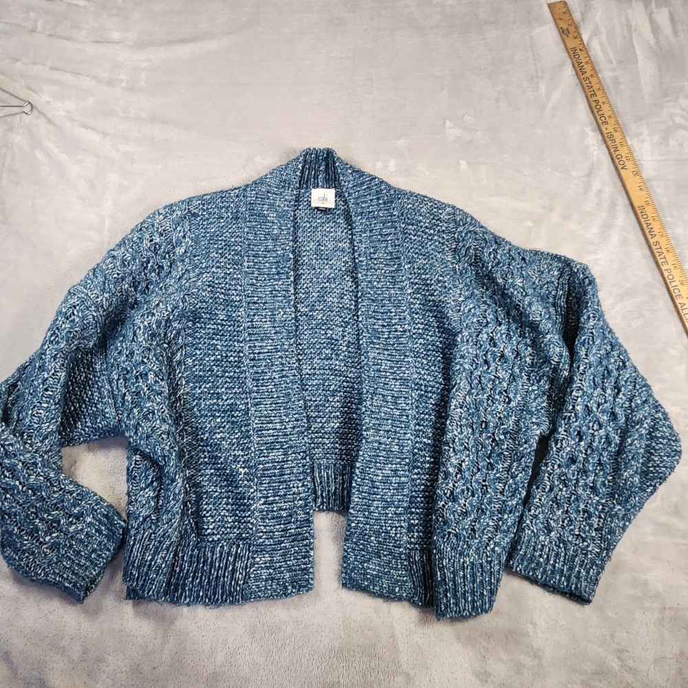 Cabi Astral Cardigan Blue Marled Cable Knit Size M Cottagecore Cozy Chic